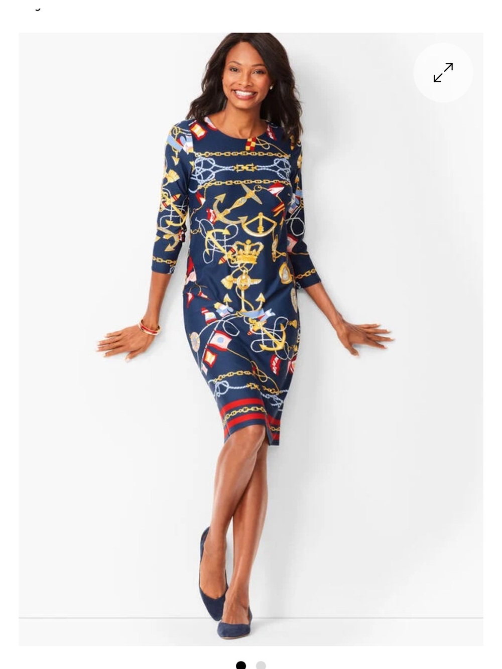 Talbots NAUTICAL-PRINT JEWEL-NECK SHIFT DRESS Medium Jersey - Picture 1 of 7